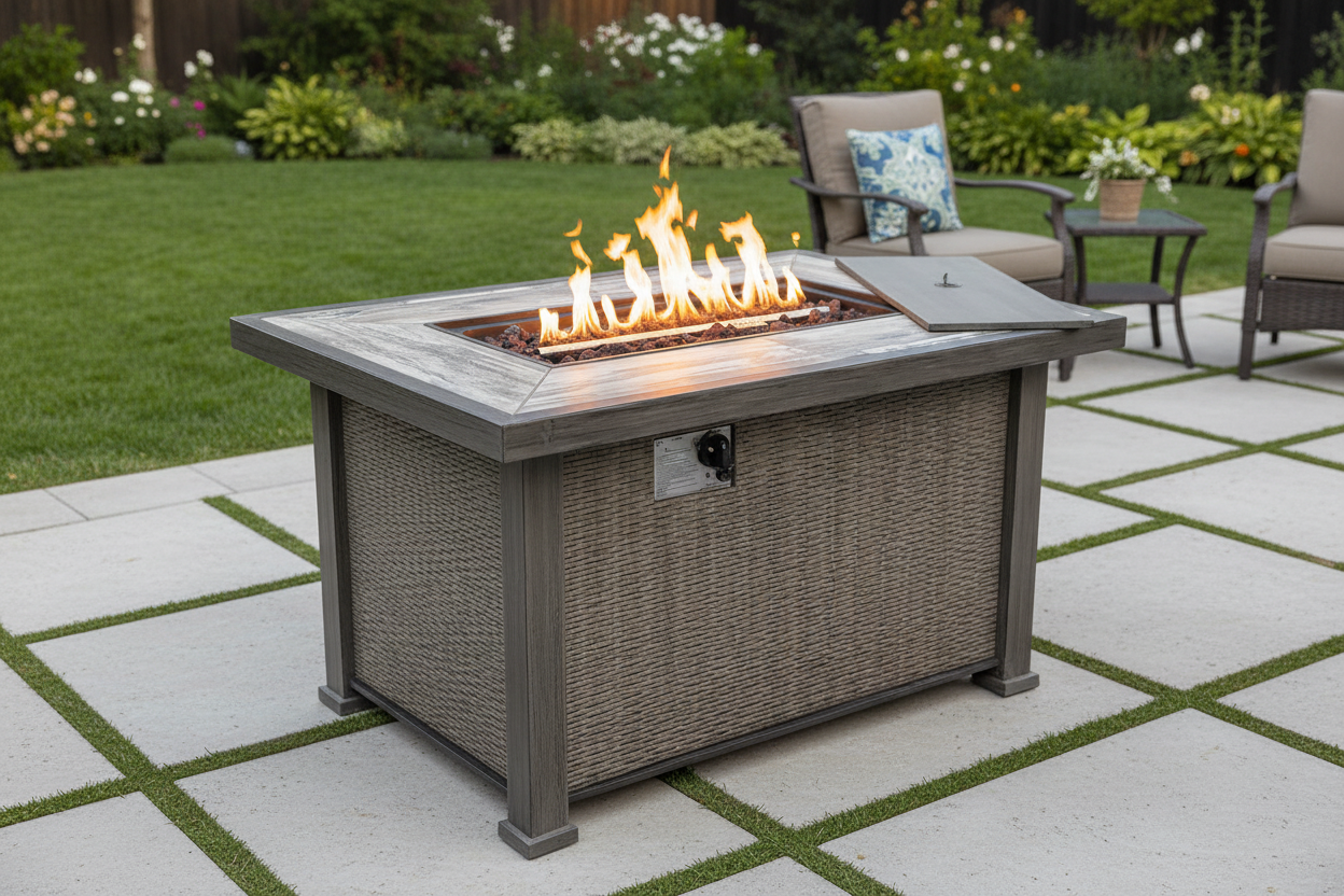 Gray Oak 50,000 BTU Propane Fire Pit Table - Aluminum & Steel Frame Multi Market World Inc.