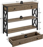 Industrial Console Table with Drawer – 100cm Narrow Entry Table with 2-Tier Storage Shelves and Metal Frame, Taupe Wood Multi Market World Inc.