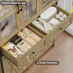 41.3" Large Kitchen Pantry Cabinet with Clear Glass Doors, 2 Drawers & Adjustable Shelves, Freestanding Storage Hutch with Metal Frame, Rustic Brown Multi Market World Inc.