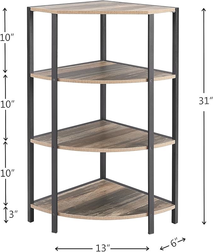 Rustic Industrial Corne Rack – 4-Tier Slim Corner Storage Shelf (31-Inch) Multi Market World Inc.