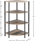 Rustic Industrial Corne Rack – 4-Tier Slim Corner Storage Shelf (31-Inch) Multi Market World Inc.