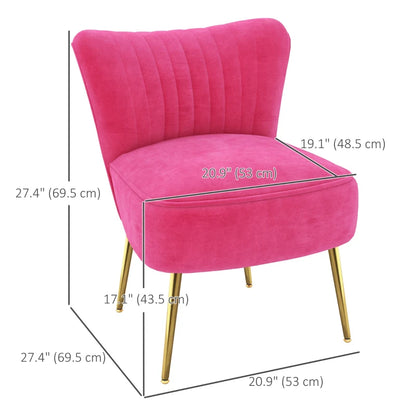 Velvet Lounge Chair, Modern Accent Chair for Living Room with Gold Steel Legs and Tufting Backrest, Pink