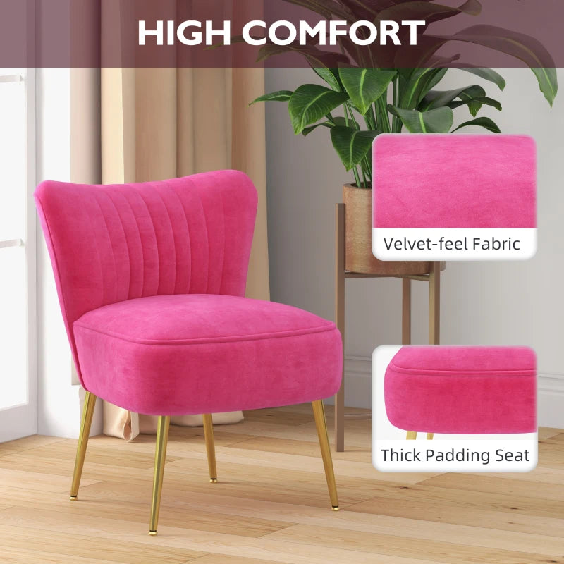 Velvet Lounge Chair, Modern Accent Chair for Living Room with Gold Steel Legs and Tufting Backrest, Pink