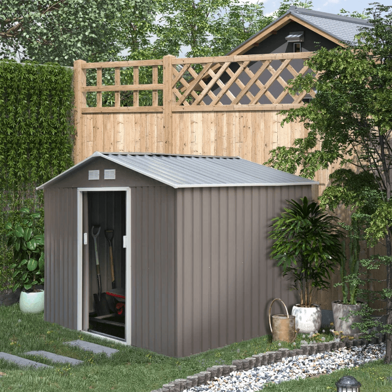 9.1' x 6.4' x 6.3 Garden Storage Shed w/Floor Foundation Outdoor Patio Yard Metal Tool Storage House w/ Double Doors Multi Market World Inc.