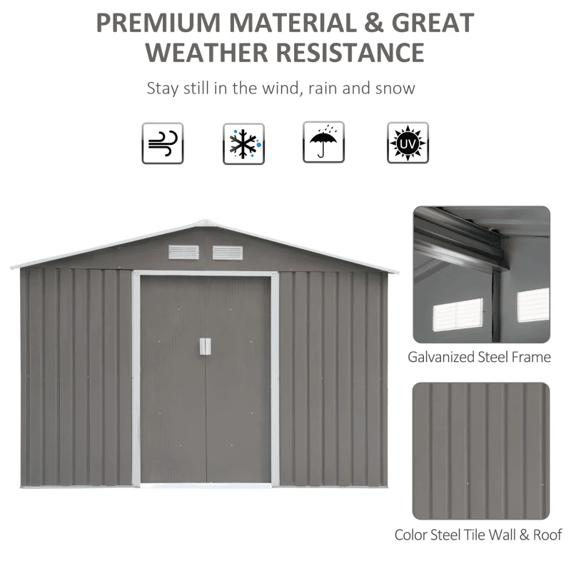 9.1' x 6.4' x 6.3 Garden Storage Shed w/Floor Foundation Outdoor Patio Yard Metal Tool Storage House w/ Double Doors Multi Market World Inc.