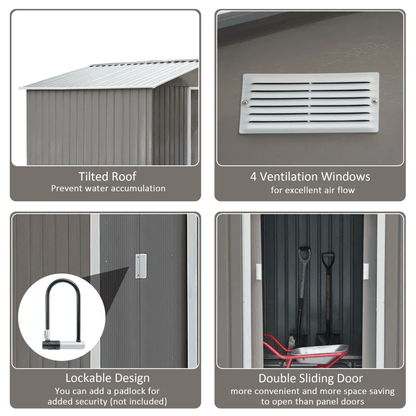 9.1' x 6.4' x 6.3 Garden Storage Shed w/Floor Foundation Outdoor Patio Yard Metal Tool Storage House w/ Double Doors
