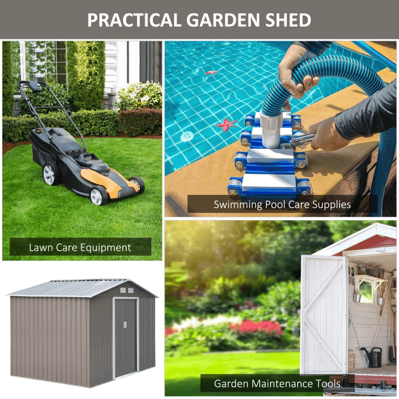 9.1' x 6.4' x 6.3 Garden Storage Shed w/Floor Foundation Outdoor Patio Yard Metal Tool Storage House w/ Double Doors
