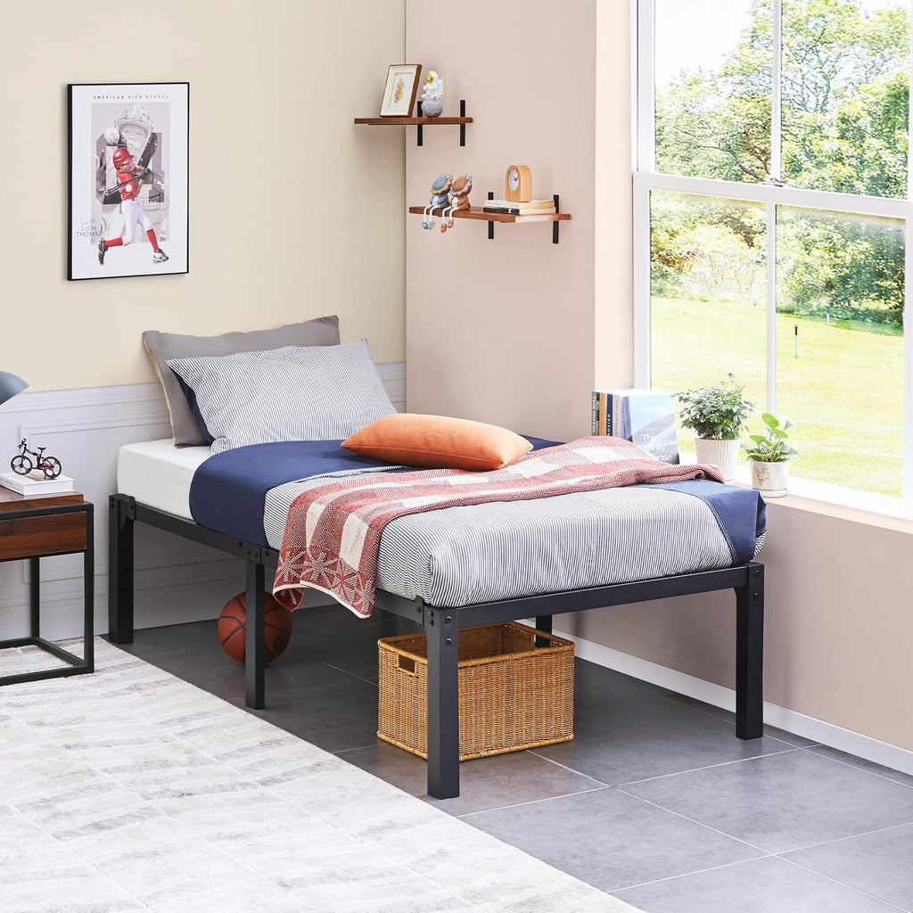 Metal Platform Bed with Steel Slat Support, Simple Design Multi Market World Inc.