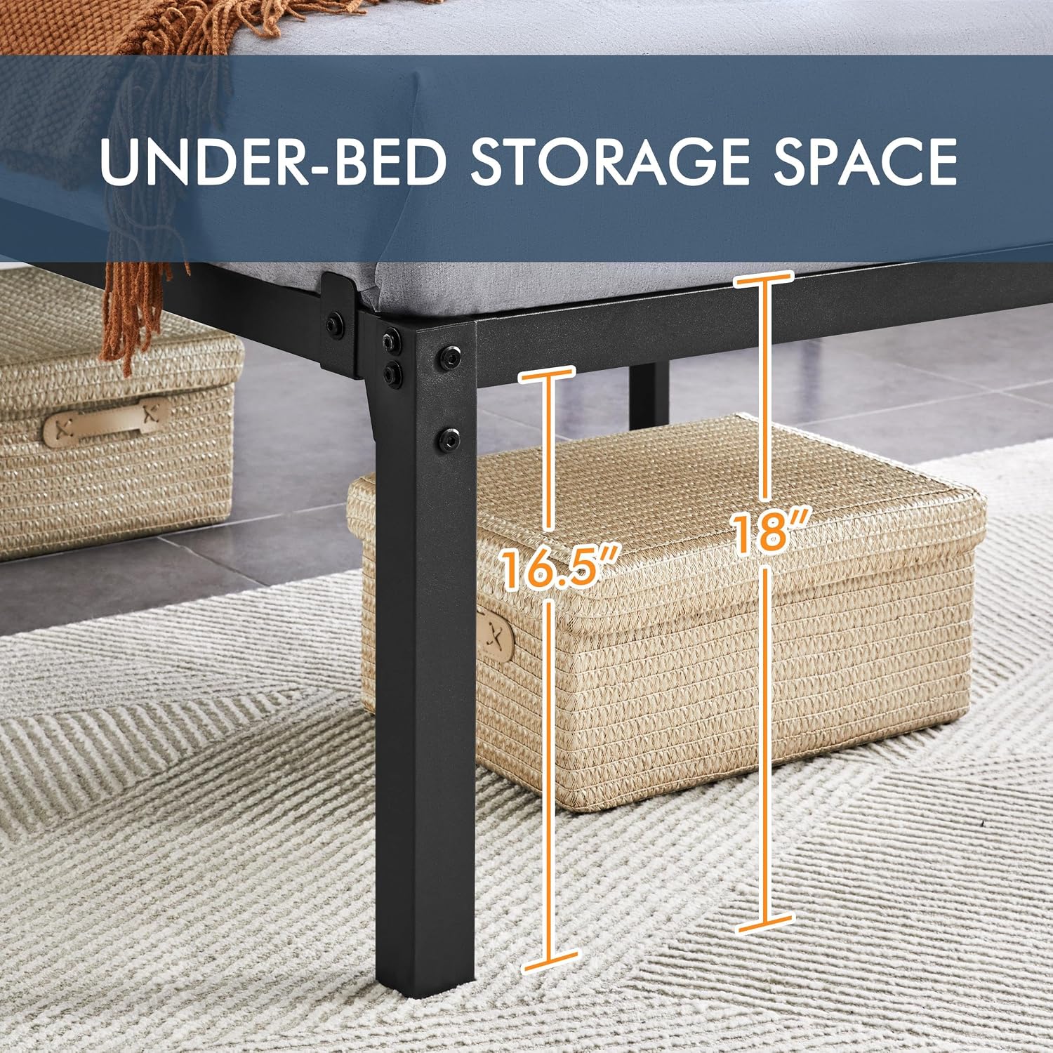 Metal Platform Bed with Steel Slat Support, Simple Design Multi Market World Inc.