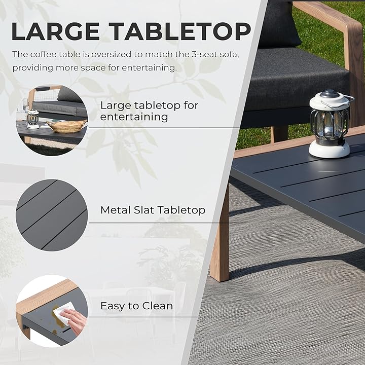 4-Piece Modern Outdoor Patio Furniture Set - 80" 3-Seat Sofa, 2 Ergonomic Armchairs with Adjustable Trays, and Large Metal Slat Coffee Table Multi Market World Inc.