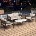 4-Piece Modern Outdoor Patio Furniture Set - All-Weather Rope Loveseat, 2 Accent Chairs, and Faux Marble Coffee Table with 4.5" Thick Cushions Multi Market World Inc.