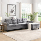 4-Seater L-Shaped Sectional Sofa with Storage Chaise, with High-Density Foam, Built-in Cup Holder for Living Room, Grey (fd) Multi Market World Inc.