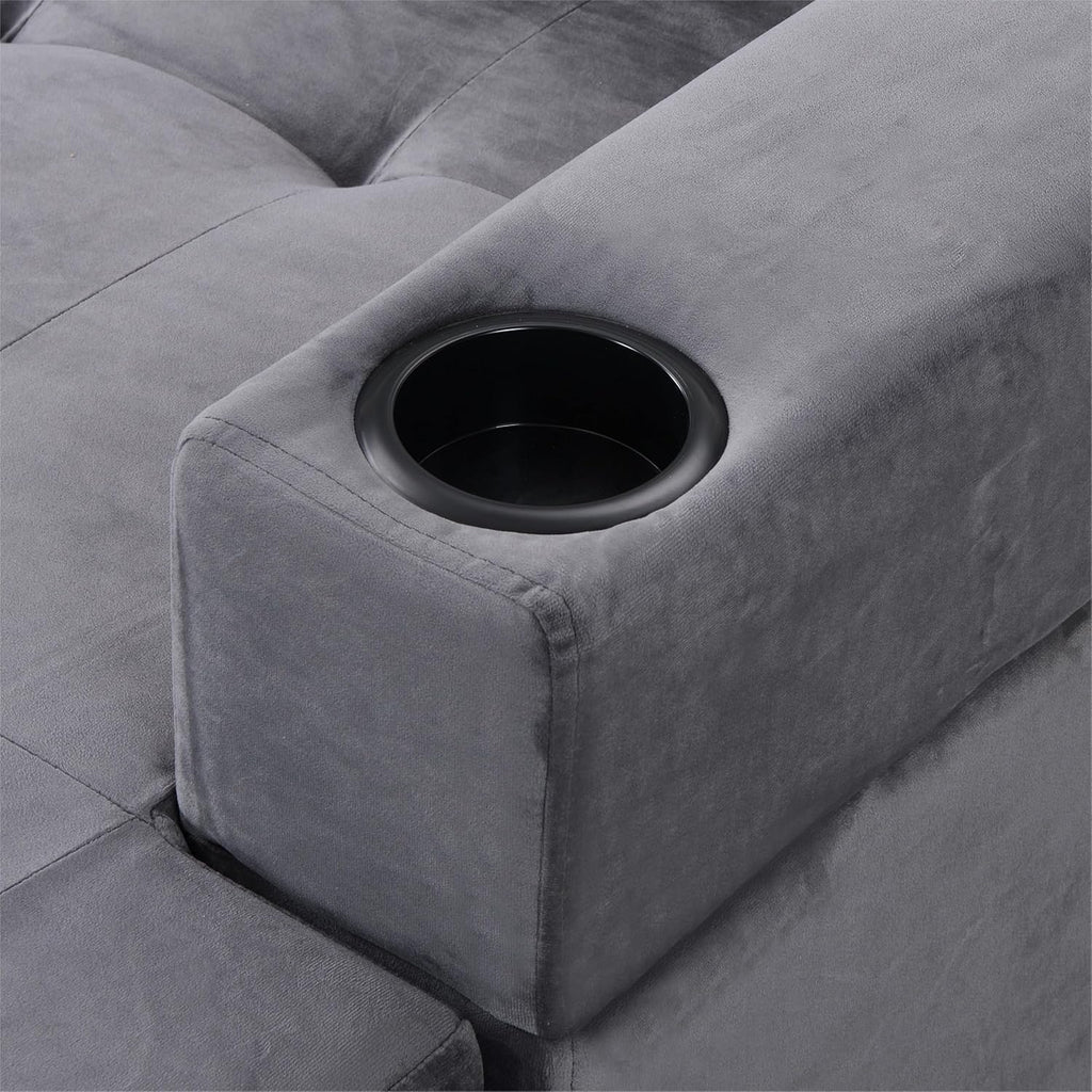 4-Seater L-Shaped Sectional Sofa with Storage Chaise, with High-Density Foam, Built-in Cup Holder for Living Room, Grey (fd) Multi Market World Inc.