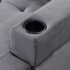 4-Seater L-Shaped Sectional Sofa with Storage Chaise, with High-Density Foam, Built-in Cup Holder for Living Room, Grey (fd) Multi Market World Inc.