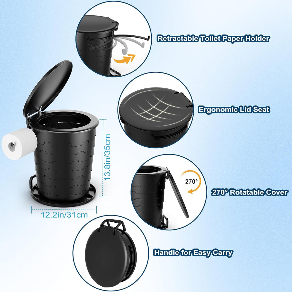 Portable Folding Toilet – Multi-Functional Retractable Camping Commode with Toilet Paper Holder Multi Market World Inc.