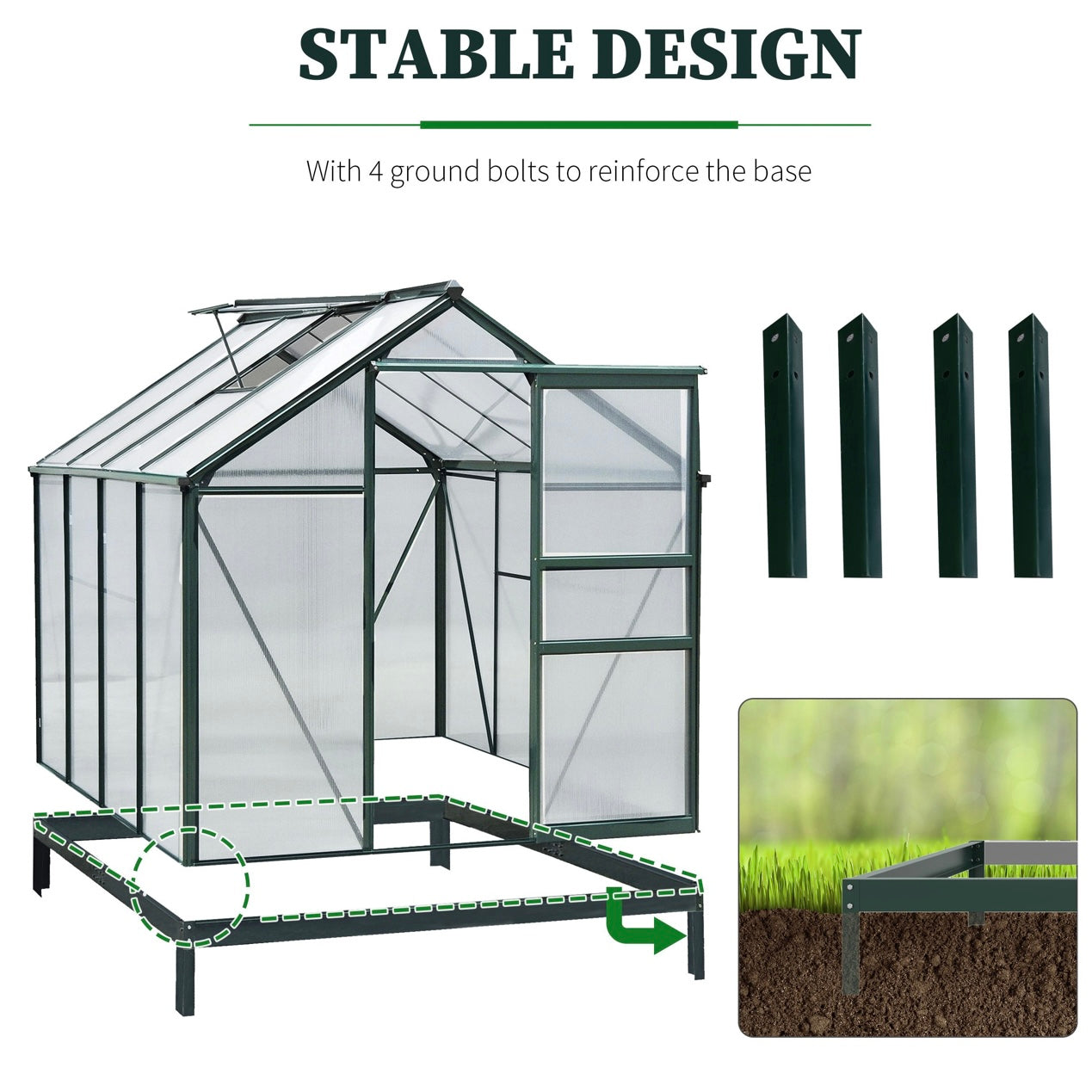 Greenhouse 6.2' x 8.3' x 6.6' Clear Polycarbonate Greenhouse, Large Walk-In Green House w/ Slide Door