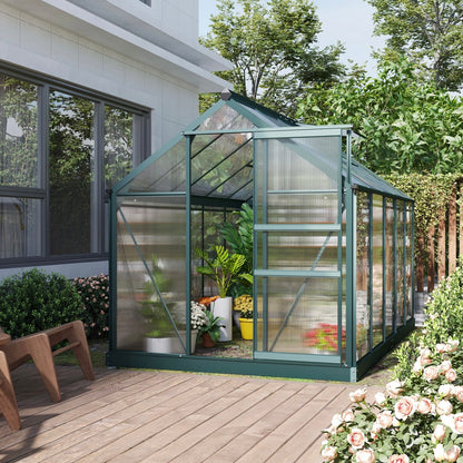 Greenhouse 10.2' x 6.3' x 6.6' Clear Polycarbonate Greenhouse Large Walk-In Green House Garden Plants Grow Galvanized Base Aluminium Frame w/ Slide Door