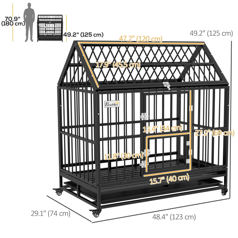 49" Heavy Duty Dog Crate with Removable Tray, Doors, Openable Roof, for Large and Extra Large Dogs, Black Multi Market World Inc.