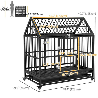 49" Heavy Duty Dog Crate with Removable Tray, Doors, Openable Roof, for Large and Extra Large Dogs, Black