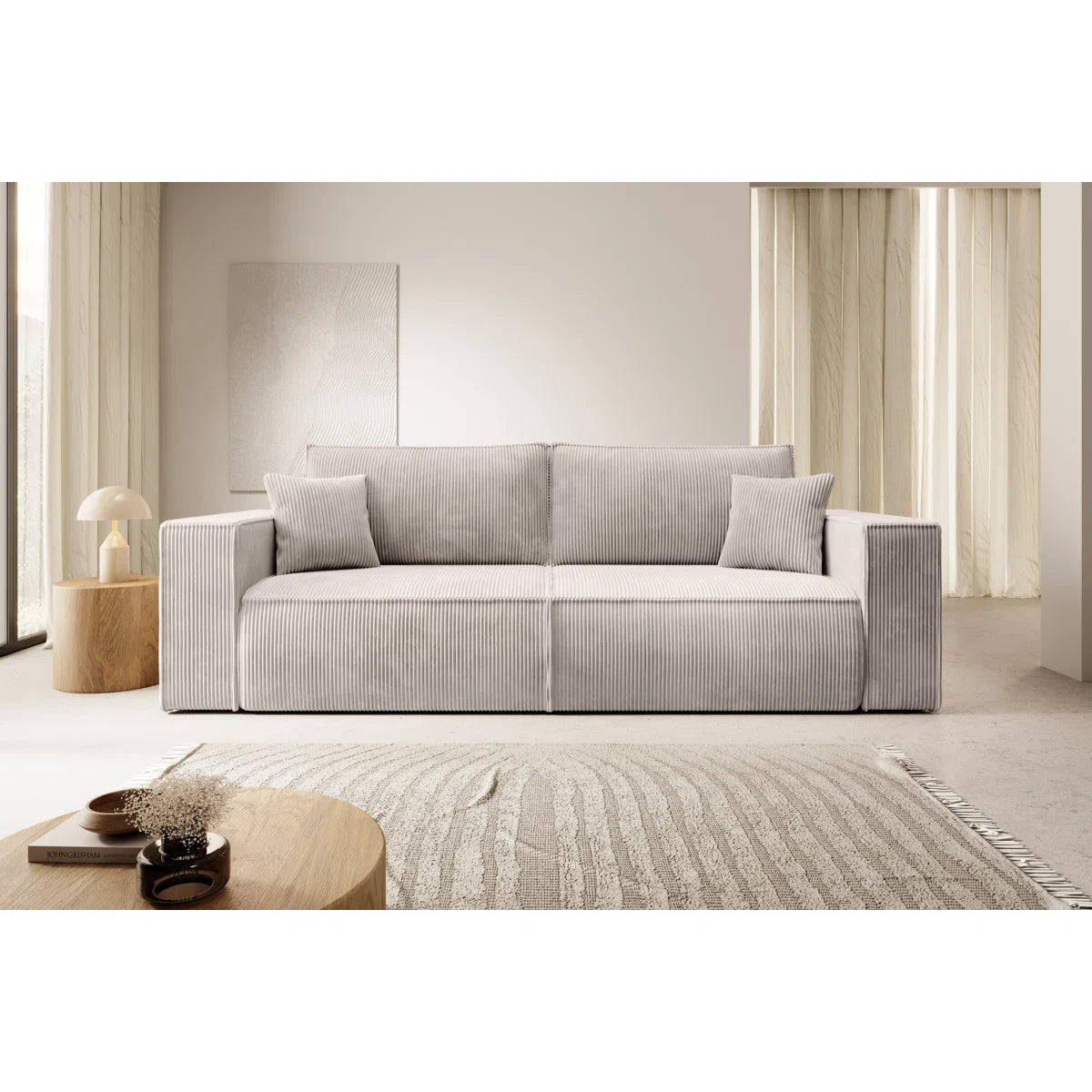 105" Oversized 4-Seater Sofa, Extra Deep Seat 28" Corduroy Couch, Modern Living Room Sleeper, Cream