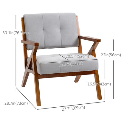 Armchair with Removable Seat and Back Cushion for Bedroom Tufted Living Room Chair with Faux Leather and Wood Legs Grey