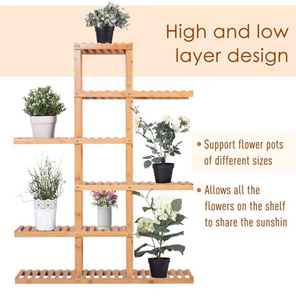 Bamboo Plant Stand, Flower Shelf, Utility Shelving Standing Unit, 6 Tier Display Rack Storage Organizer for Living Room Balcony Hallway Bathroom, Natural