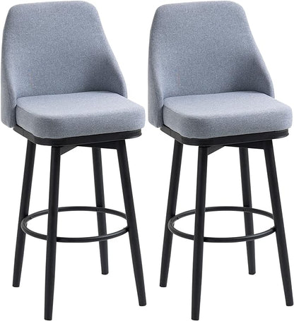 Bar Height Bar Stools Set of 2, 360° Swivel Barstools, Upholstered Extra Tall Bar Chair with 30" Seat Height and Steel Legs, Light Grey