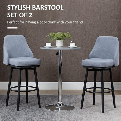 Bar Height Bar Stools Set of 2, 360° Swivel Barstools, Upholstered Extra Tall Bar Chair with 30" Seat Height and Steel Legs, Light Grey