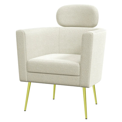 Barrel Accent Chair with Detachable Headrest, Modern Armchair for Living Room, Home Office, Cream White