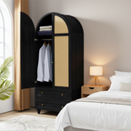 74.8" Tall Rattan Wardrobe Armoire with 2 Drawers, Boho Storage Cabinet Multi Market World Inc.