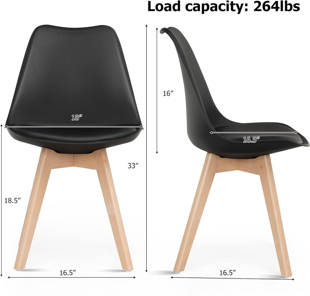 Dining Chairs Set of 4 Black Plastic Kitchen Counter Chairs with Faux Leather Padded Seat Solid Wood Legs Multi Market World Inc.