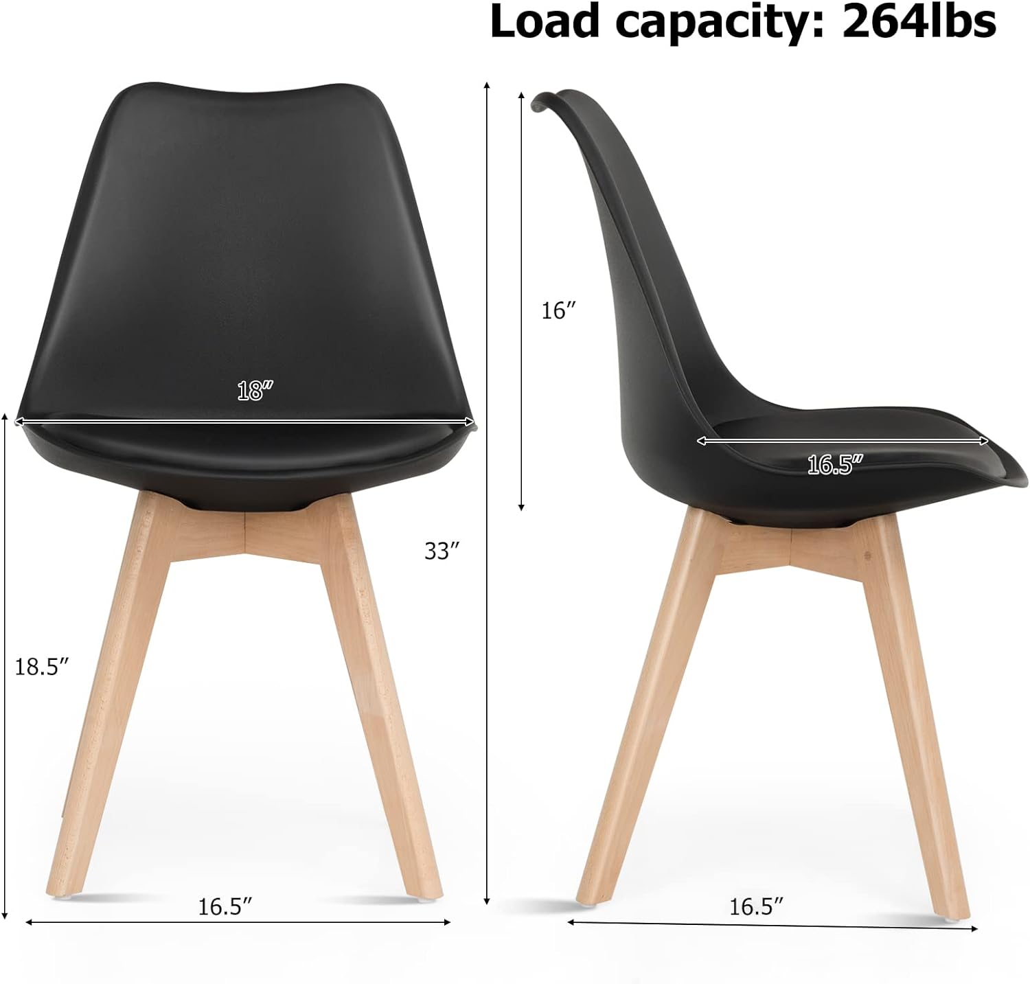 Dining Chairs Set of 4 Black Plastic Kitchen Counter Chairs with Faux Leather Padded Seat Solid Wood Legs Multi Market World Inc.
