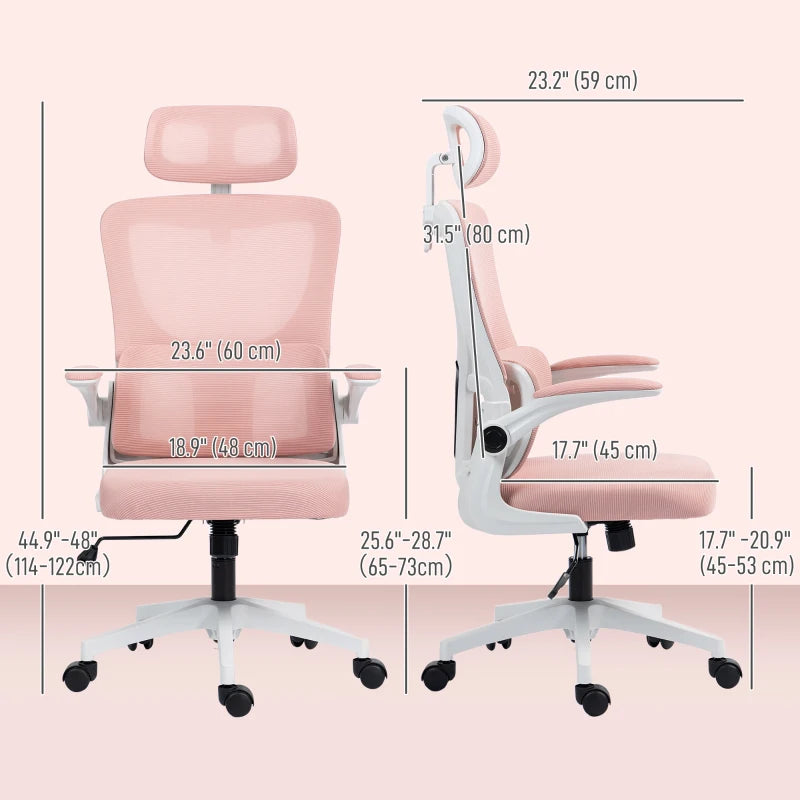 High Back Office Chair, Mesh Computer Desk Chair with Rotatable Headrest, Lumbar Back Support, Adjustable Height, Pink Multi Market World Inc.