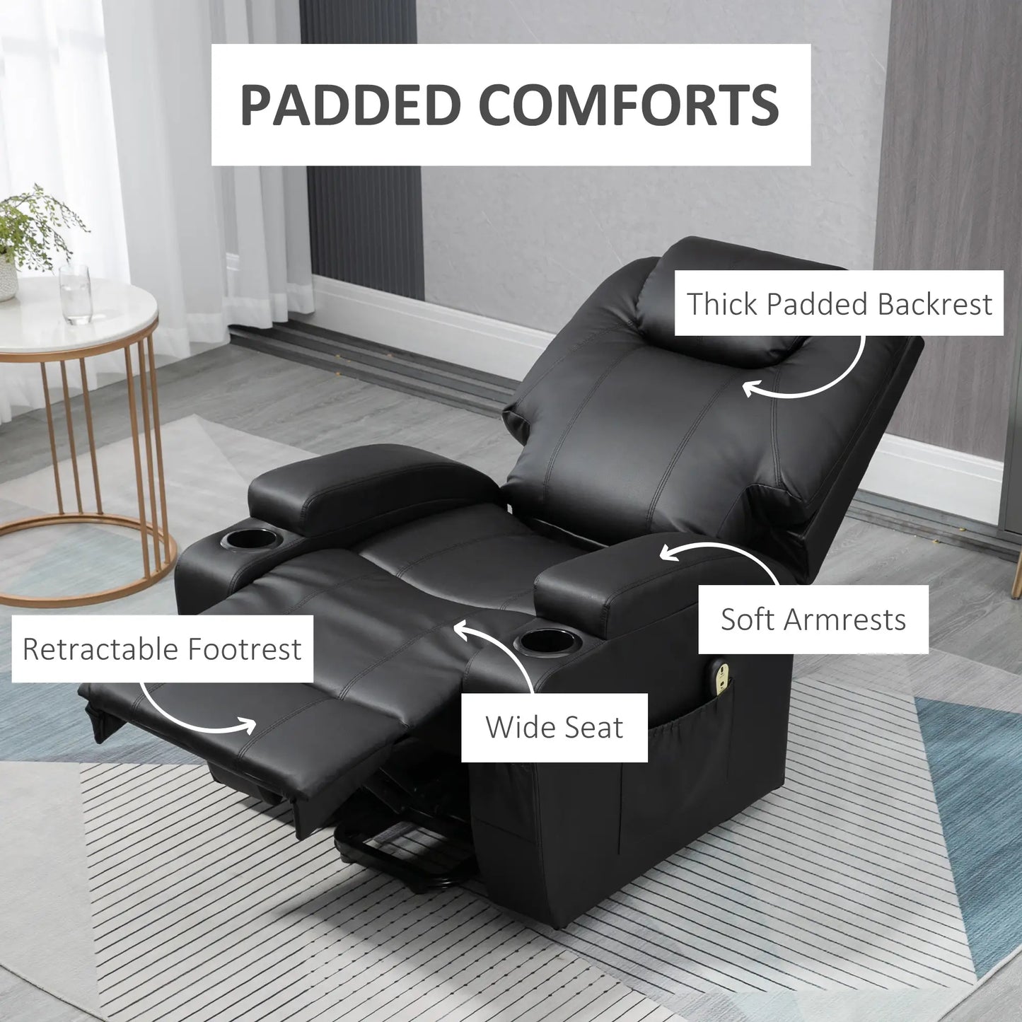 Electric Power Lift Recliner Chair with Pocket Spring and Side Pockets - Grey Faux Leather