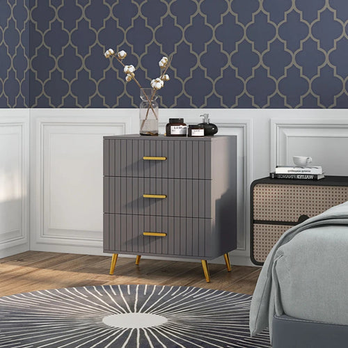 3 Drawer Cabinet, Drawer Chest for Bedroom, Chest of Drawers with Aluminium Legs and Gold Handles, Dark Grey Multi Market World Inc.
