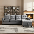 97.8" L-Shaped Velvet Sectional Sofa with Storage Chaise and Built-In Cup Holders Multi Market World Inc.