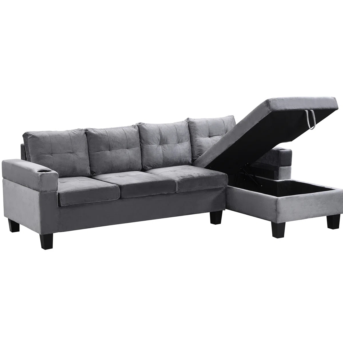 97.8" L-Shaped Velvet Sectional Sofa with Storage Chaise and Built-In Cup Holders Multi Market World Inc.