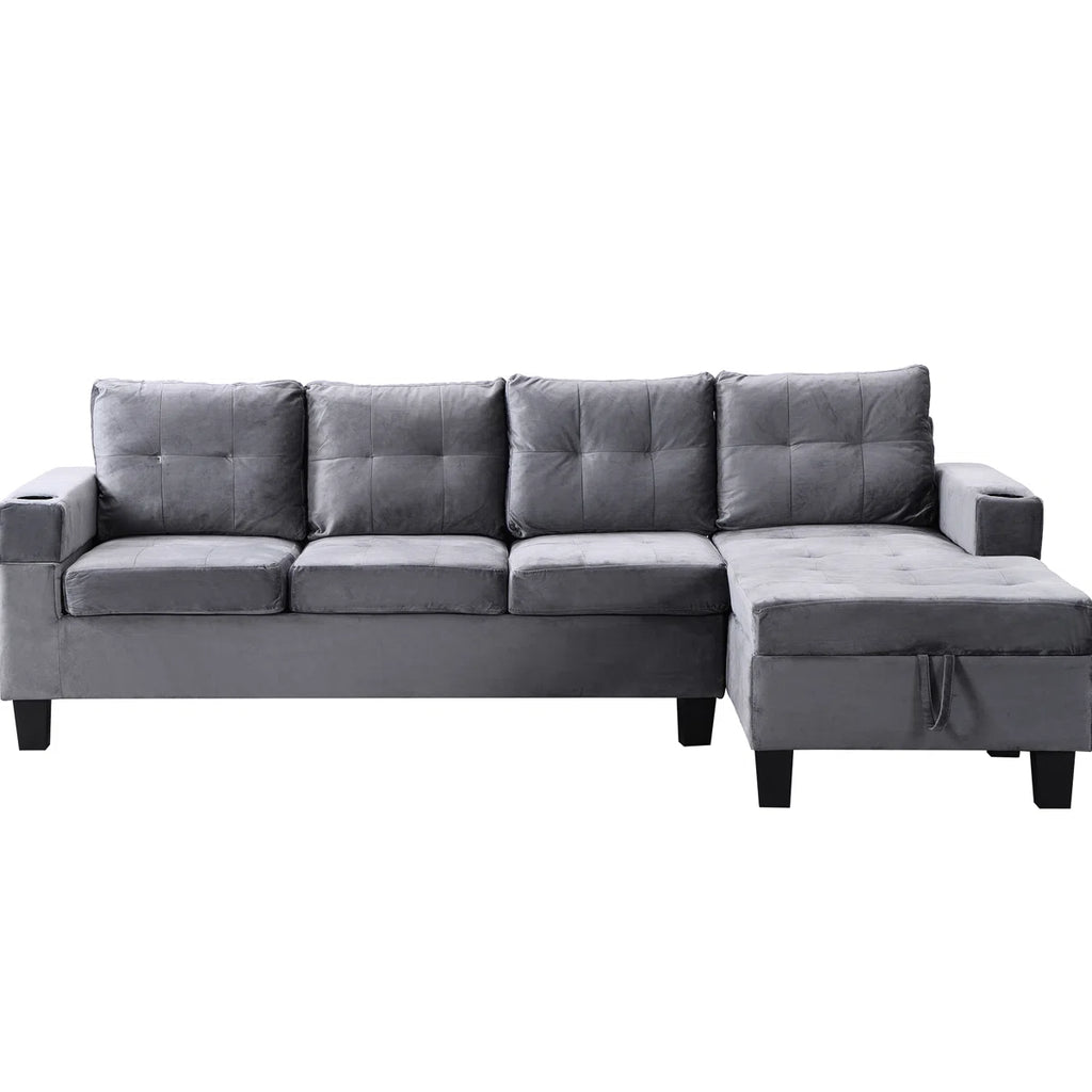 97.8" L-Shaped Velvet Sectional Sofa with Storage Chaise and Built-In Cup Holders Multi Market World Inc.