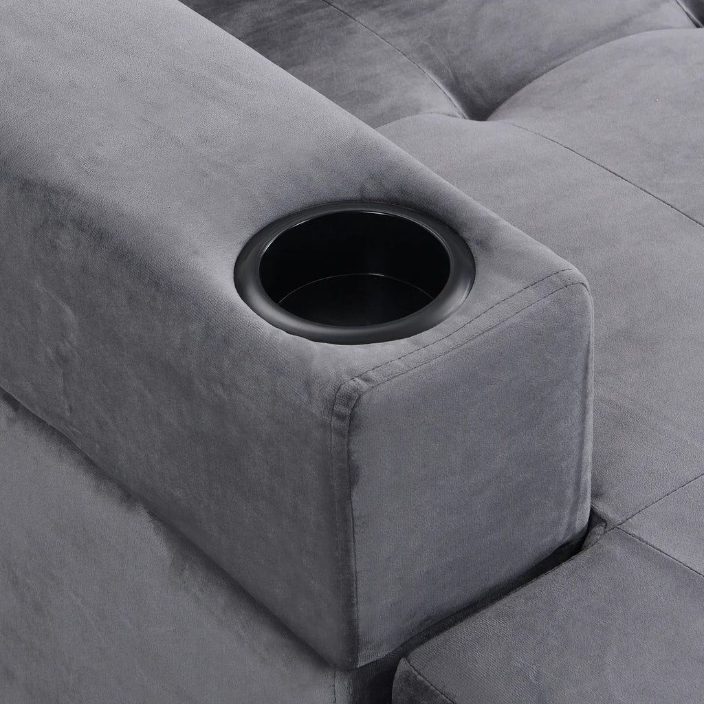 97.8" L-Shaped Velvet Sectional Sofa with Storage Chaise and Built-In Cup Holders Multi Market World Inc.