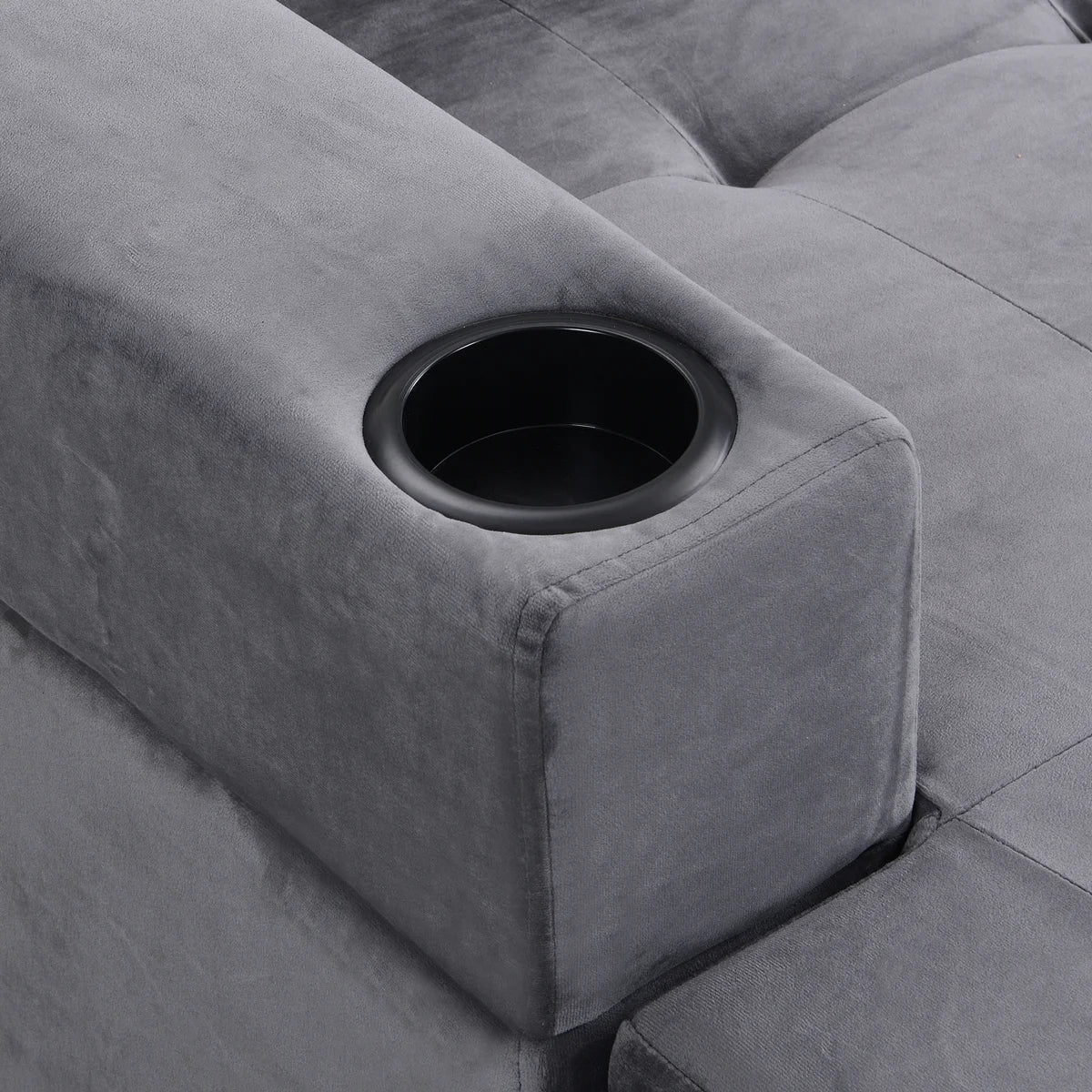 97.8" L-Shaped Velvet Sectional Sofa with Storage Chaise and Built-In Cup Holders Multi Market World Inc.