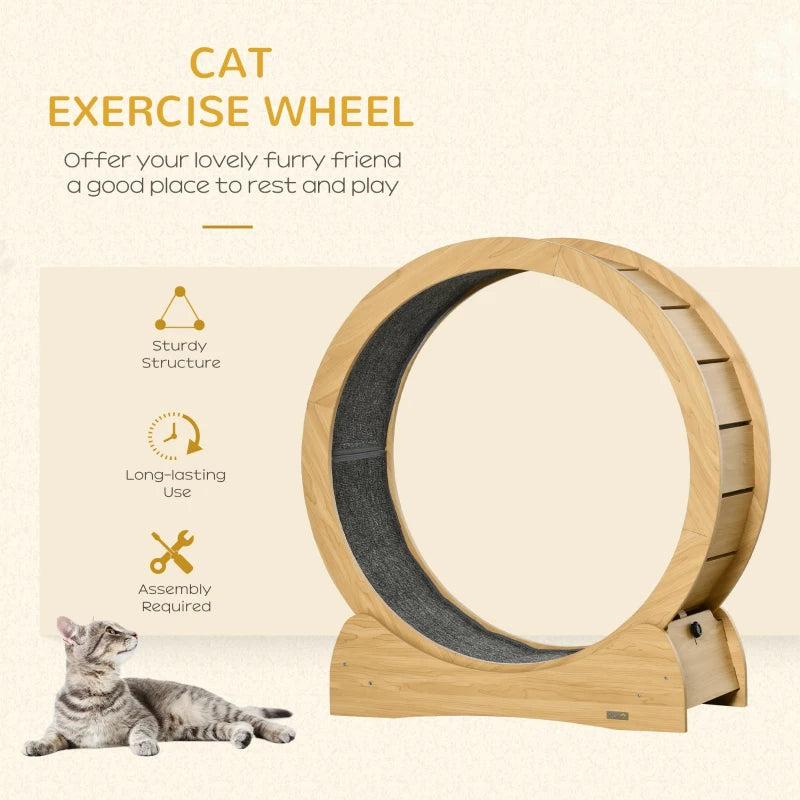 Cat Running Wheel, Cat Exercise Treadmill with Brake, Carpeted Runaway, Pet Fitness Weight Loss Device, Natural
