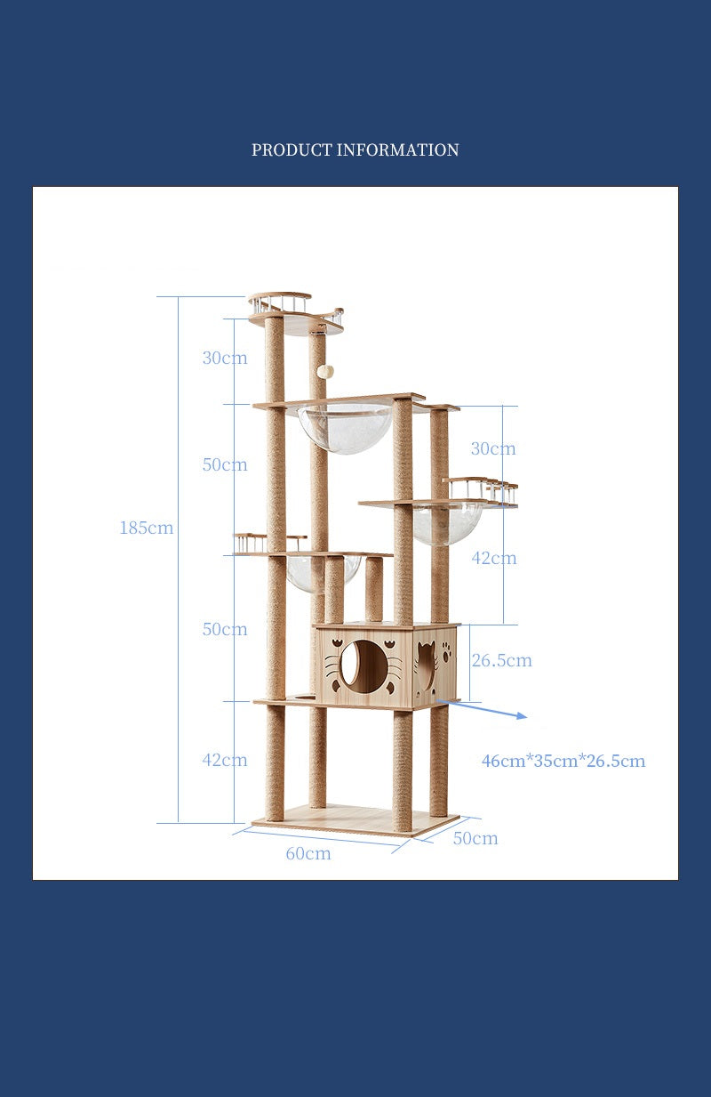 MMW 6 Ft Luxury Cat Scratchers Cat House Villa Cat Climbing Frame Small Cat Rack Cat Accessories Solid Home Wood Cat Tower Space Capsule