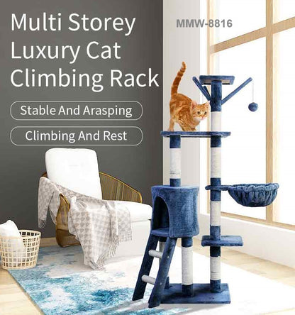 MMW 5 Levels Large Cat Tree Climbing Frame Kitten Nest Sisal Rope Beds Kitten Tower Tower Scrapers for Cats Toys Cat Accessories, Dark Gray