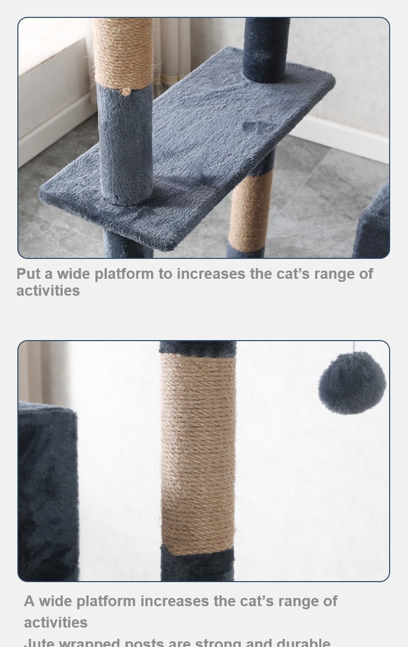 MMW Cat Tree Multi-Level With Two Condos, Perches, And Interactive Toys, Dark Grey