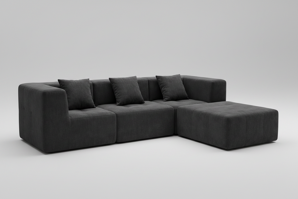 4-Piece Modern Boneless Modular Sectional Sofa with Large Ottoman (110" W) – Charcoal Grey Multi Market World Inc.