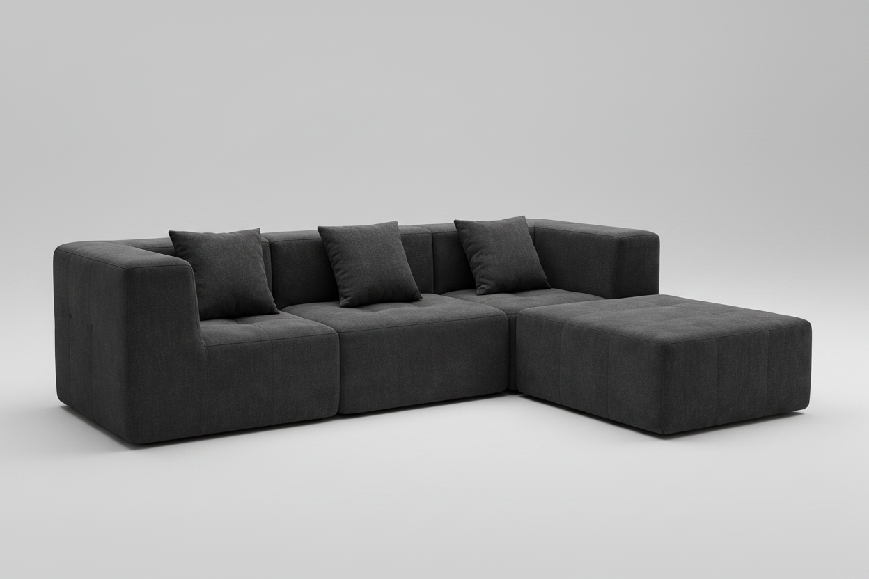 4-Piece Modern Boneless Modular Sectional Sofa with Large Ottoman (110" W) – Charcoal Grey Multi Market World Inc.
