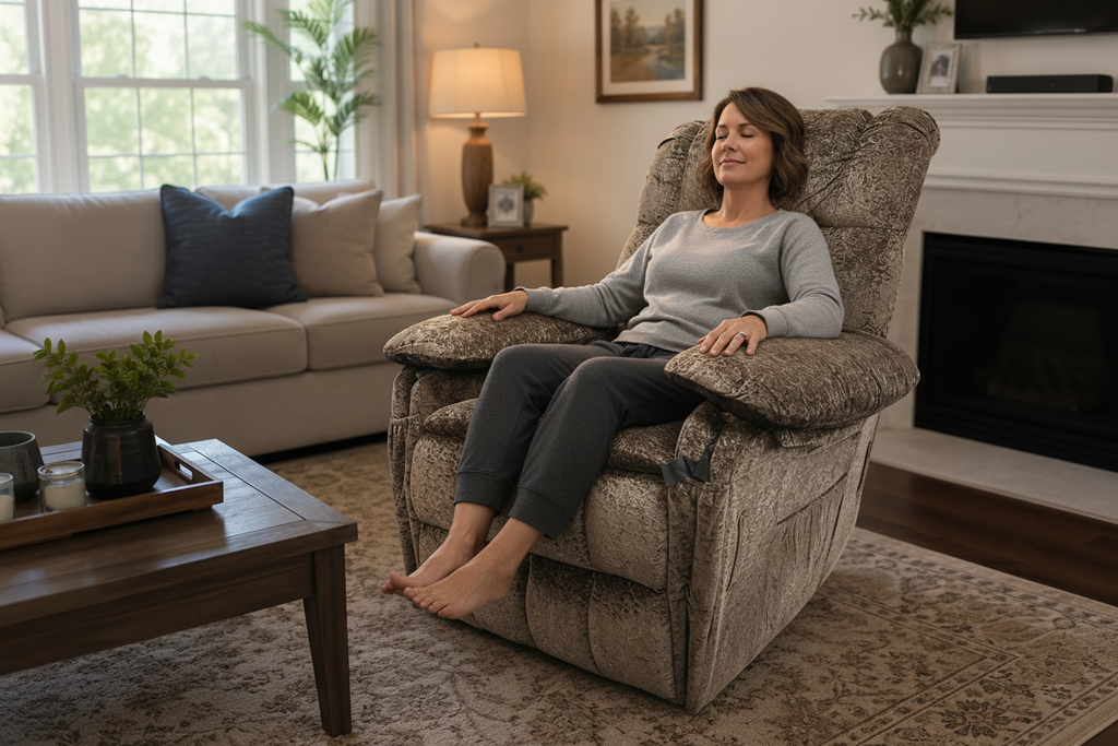 Chenille Power Lift Recliner Chair with Heat and Massage - Brown Multi Market World Inc.