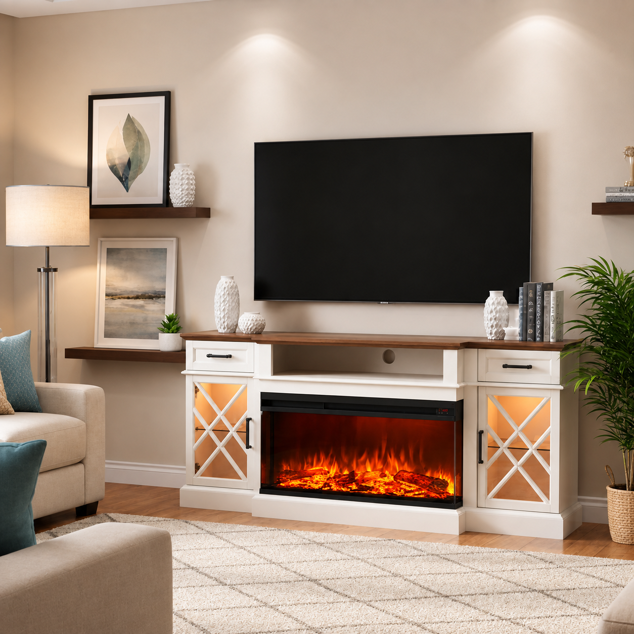 70" Farmhouse Fireplace TV Stand for TVs up to 80", Driftwood Gray Multi Market World Inc.