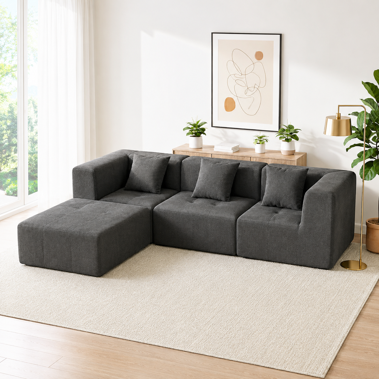 110" 4-Piece Modern Boneless Modular Sectional Sofa with Large Ottoman Multi Market World Inc.