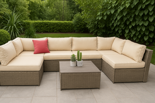 7-Piece Grey Rattan Outdoor Patio Sectional Sofa with Coffee Table & Cushions